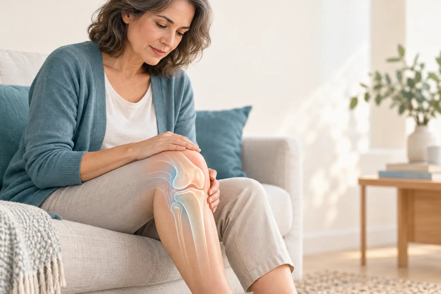 Illustration of a person holding their knee.