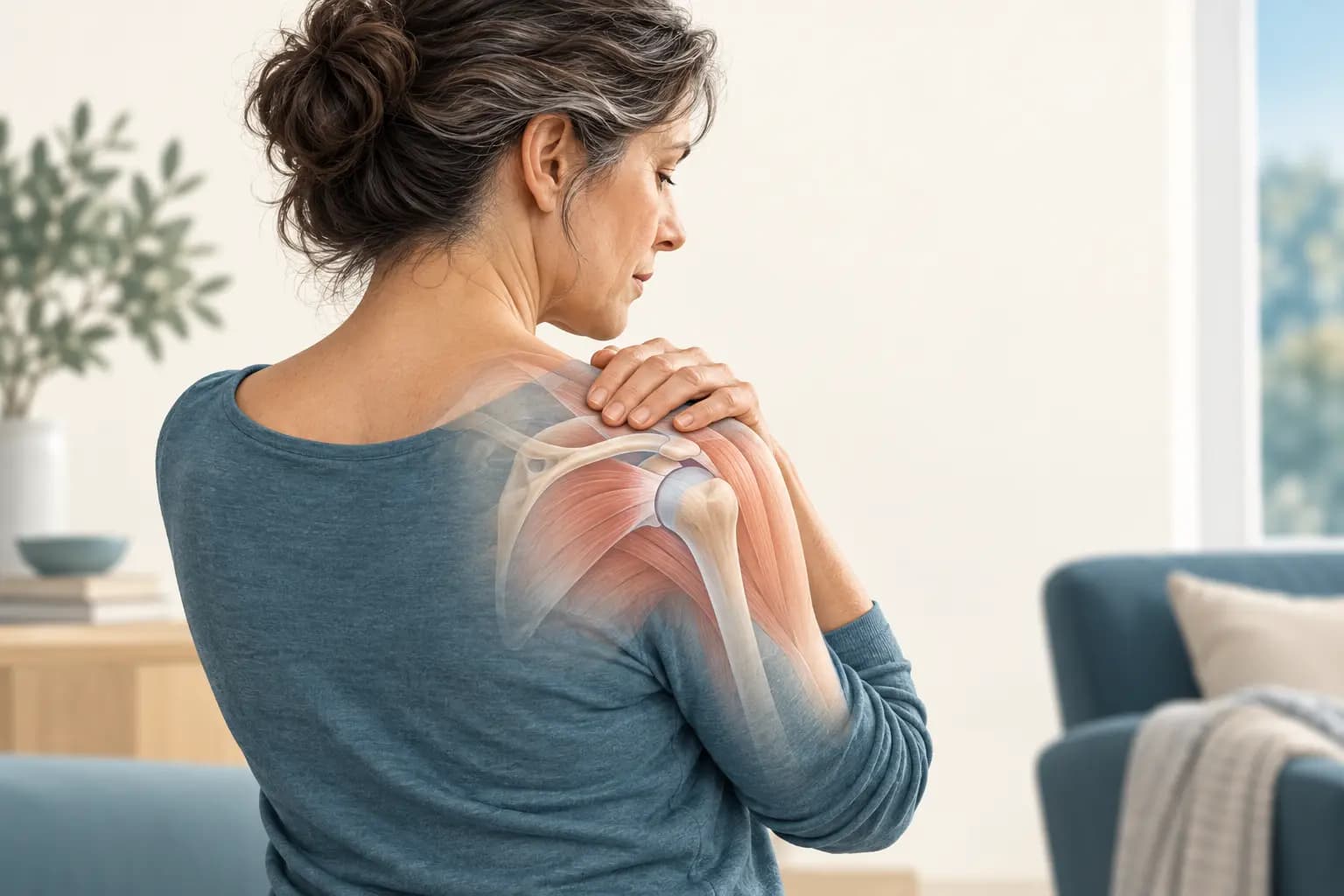 Illustration of a person holding their shoulder.
